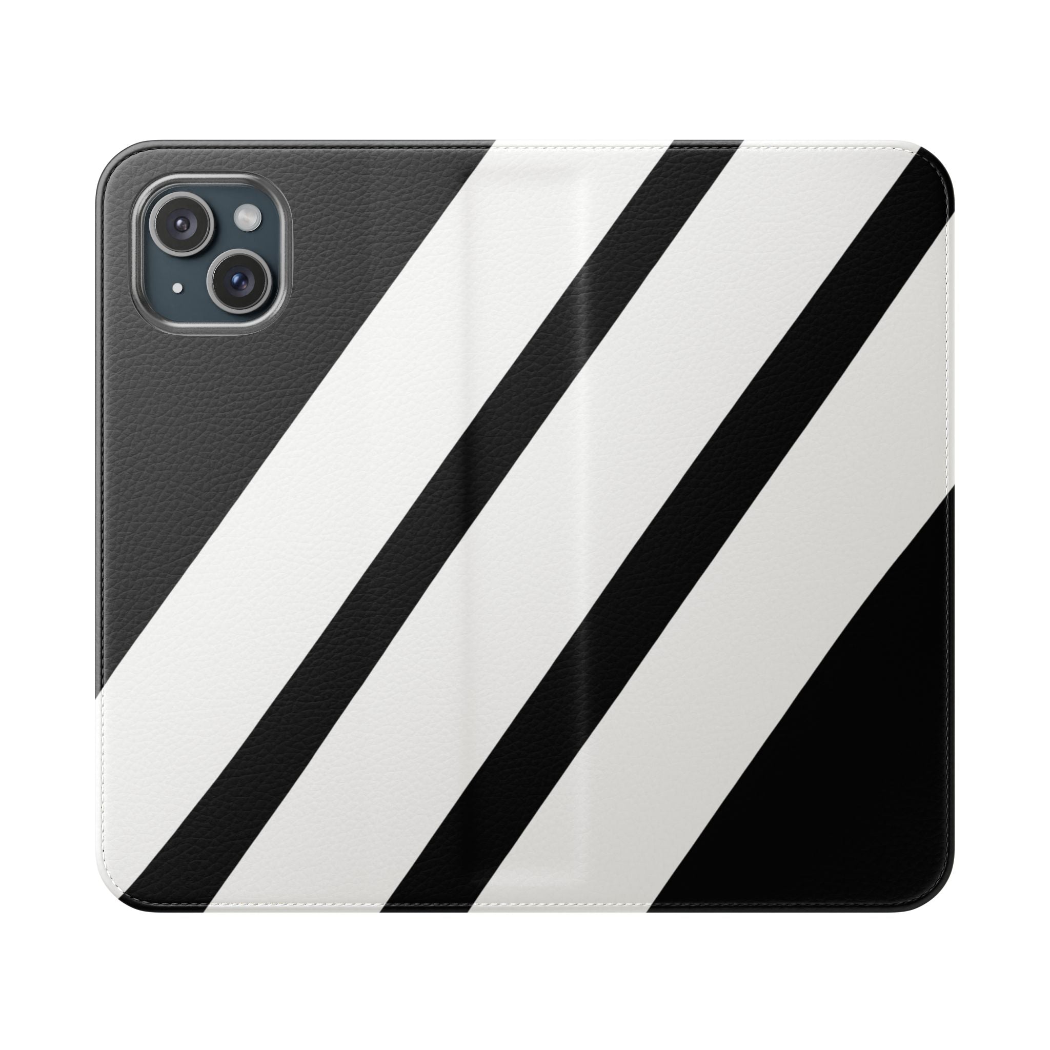 Diagonal Stripes BlackWhite - iPhone 15 Plus Case - Wallet