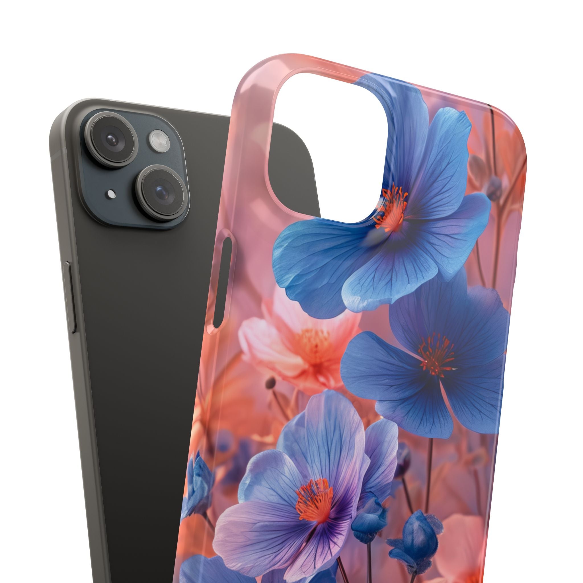 Blue Peach Blossoms - Slim iPhone 15 Phone Case