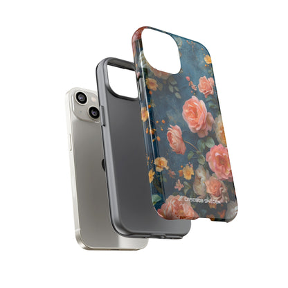 Blue Floral Elegance - Tough iPhone 14 Phone Case