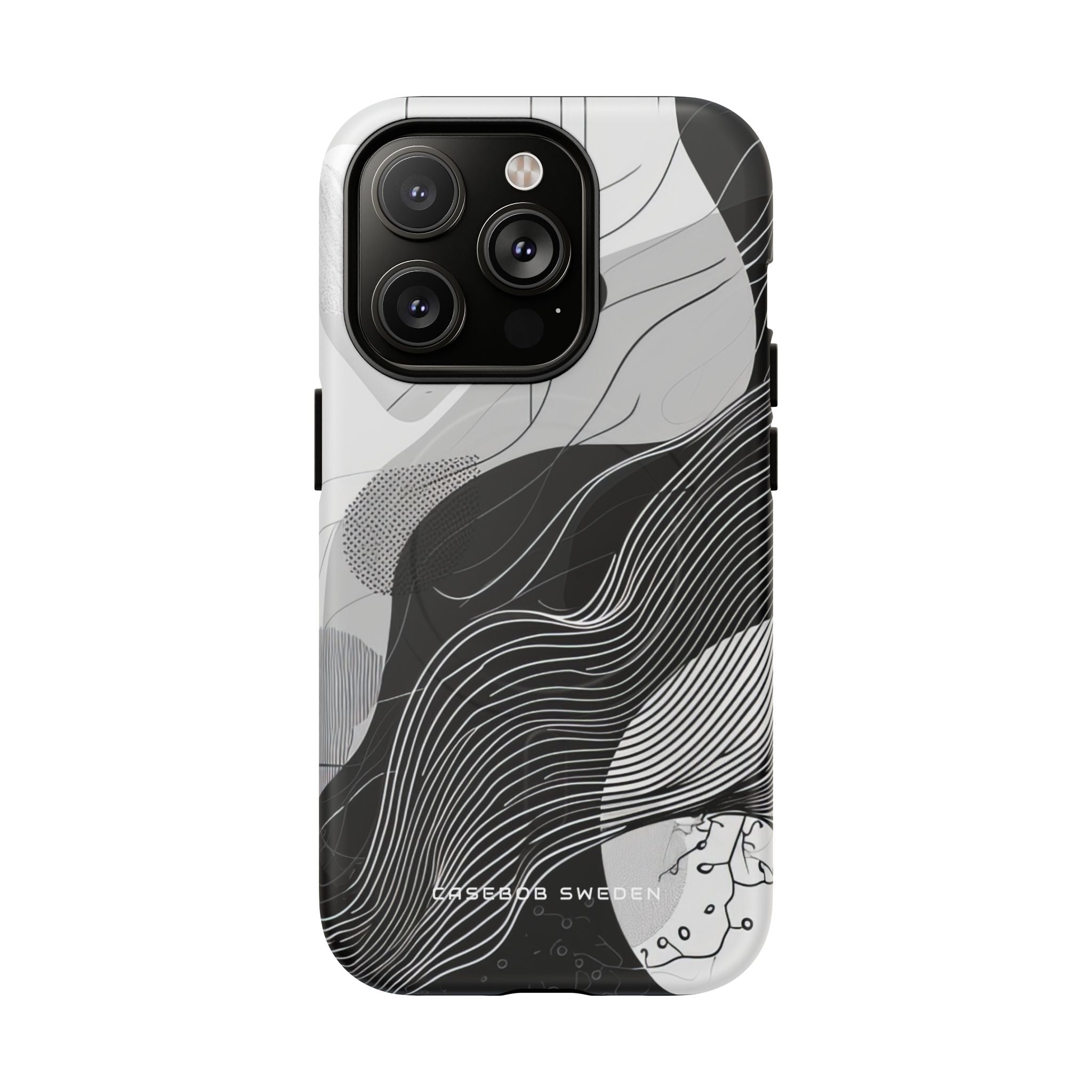 Fluid Rhythms: Monochrome Line Flow iPhone 14 | Tough+ Phone Case