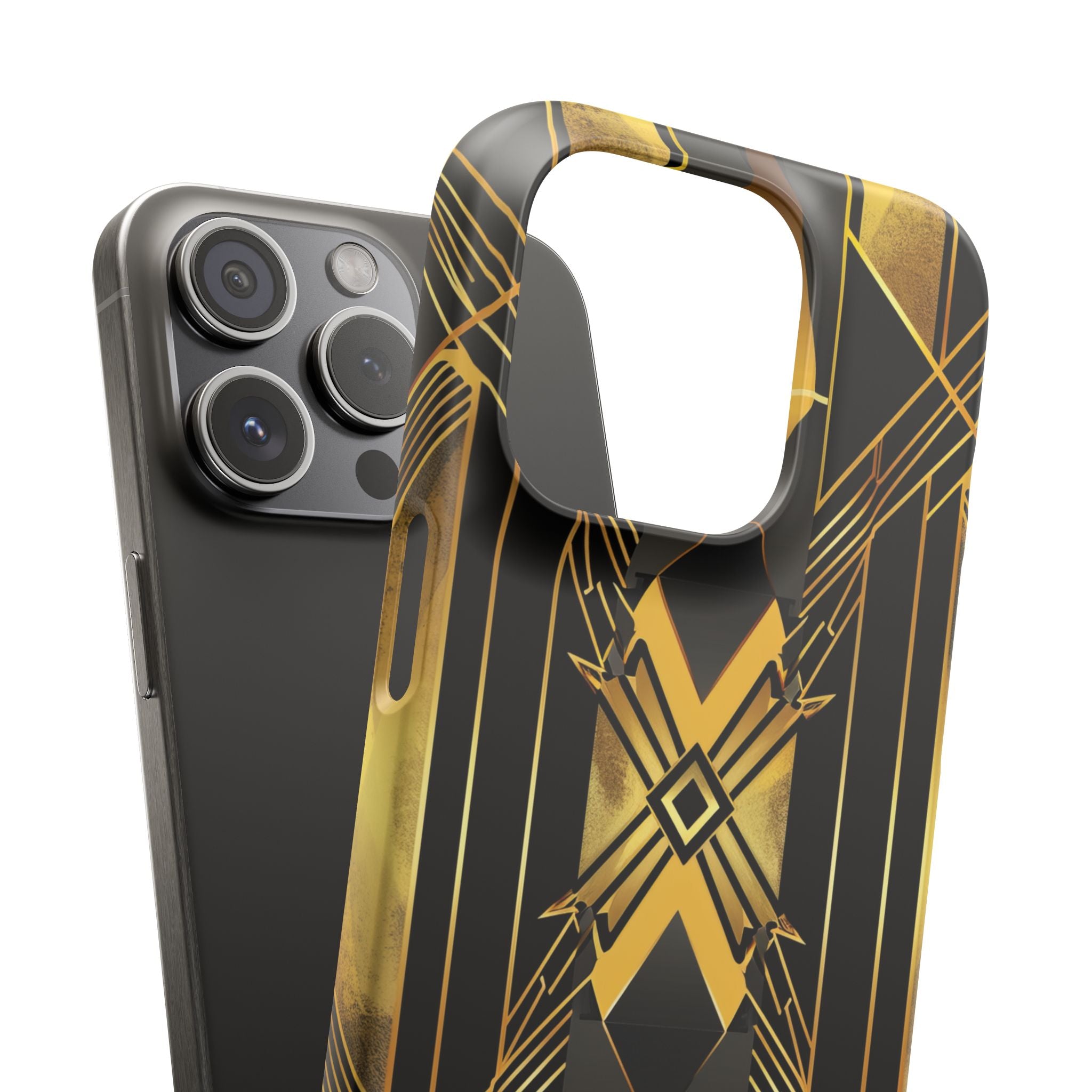 Golden Geometric Elegance iPhone 15 - Slim Phone Case