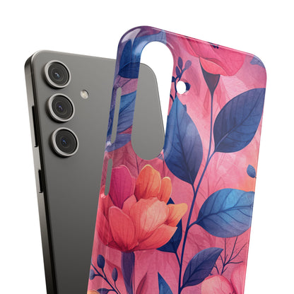 Pink Blue Floral - Slim Samsung S24 Phone Case