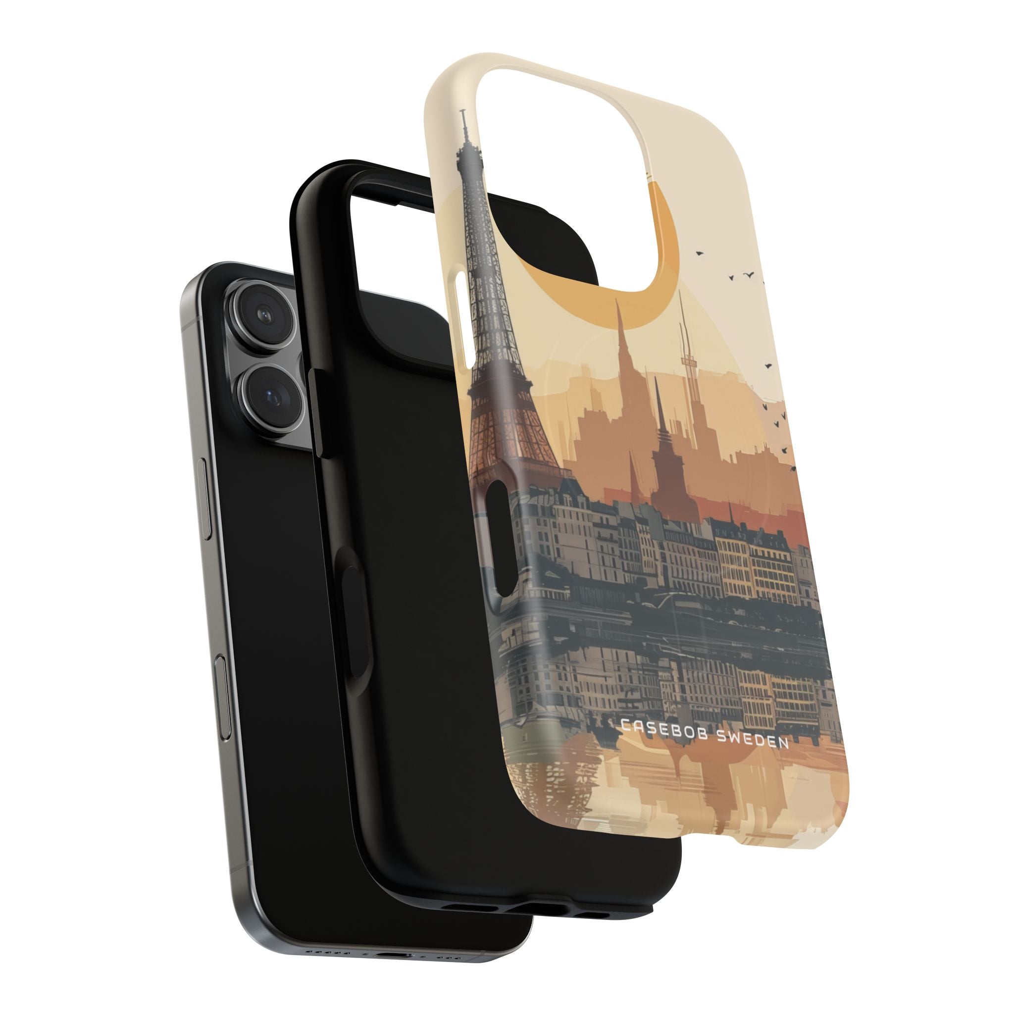 Eiffel Tower Silhouette with Birds and Sun Reflection iPhone 16 | Tough+ Phone Case