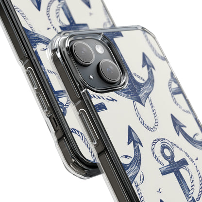 Navy Anchor Tapestry iPhone 15 - Impact Clear+