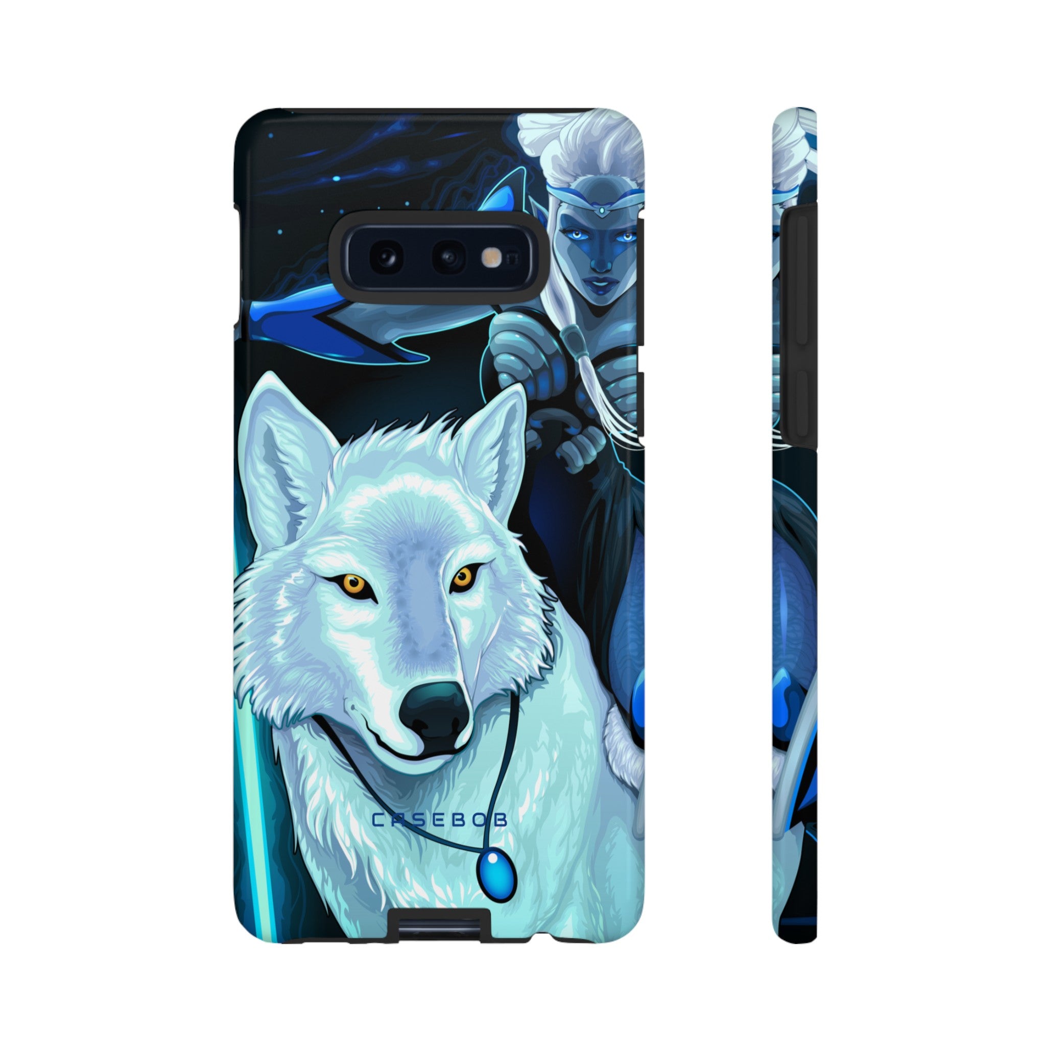 Elf with white wolf - Protective Phone Case