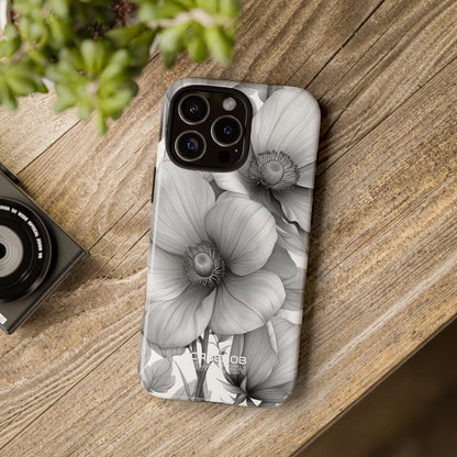 Grayscale Floral Harmony iPhone 16 - Tough