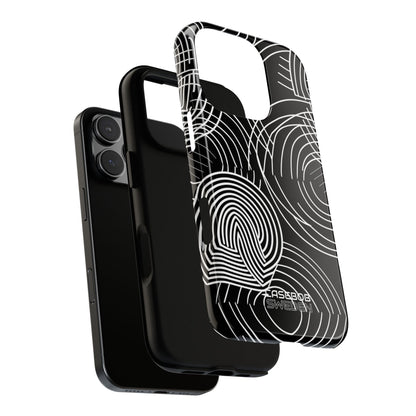 Monochrome Spiral Curves iPhone 16 - Tough