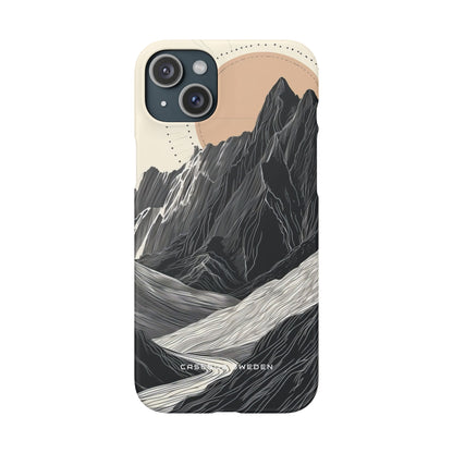 Minimalist Mountain Landscape with Flowing River iPhone 15 - Slim Phone Case