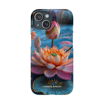 Vibrant Lotus Embroidery - Slim iPhone 15 Phone Case