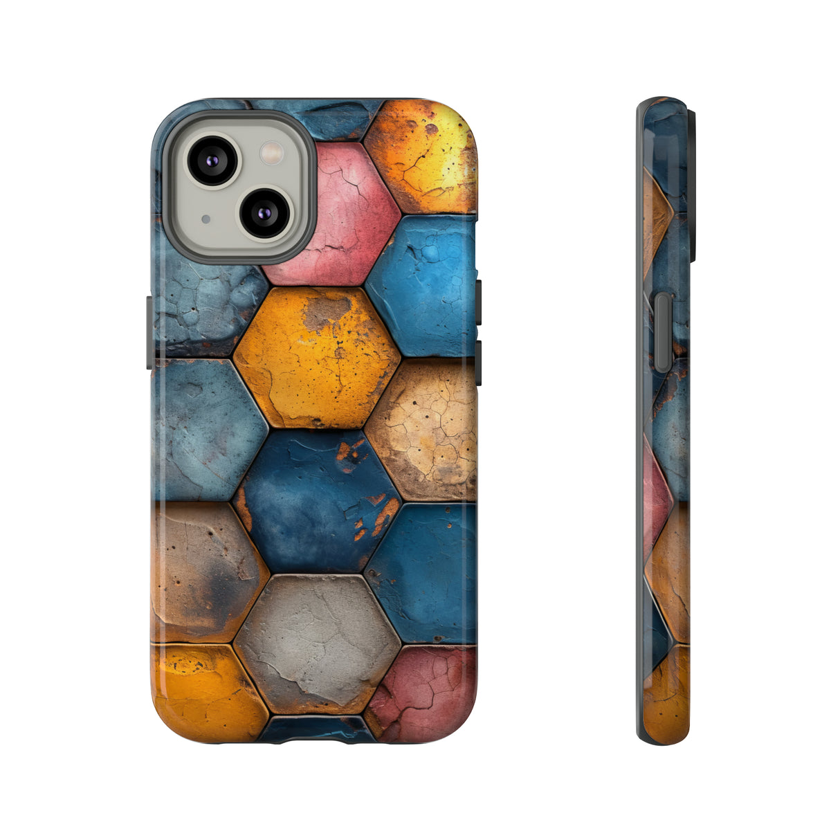 Pastel Honeycomb Bliss: Yellow & Blue - Protective Phone Case