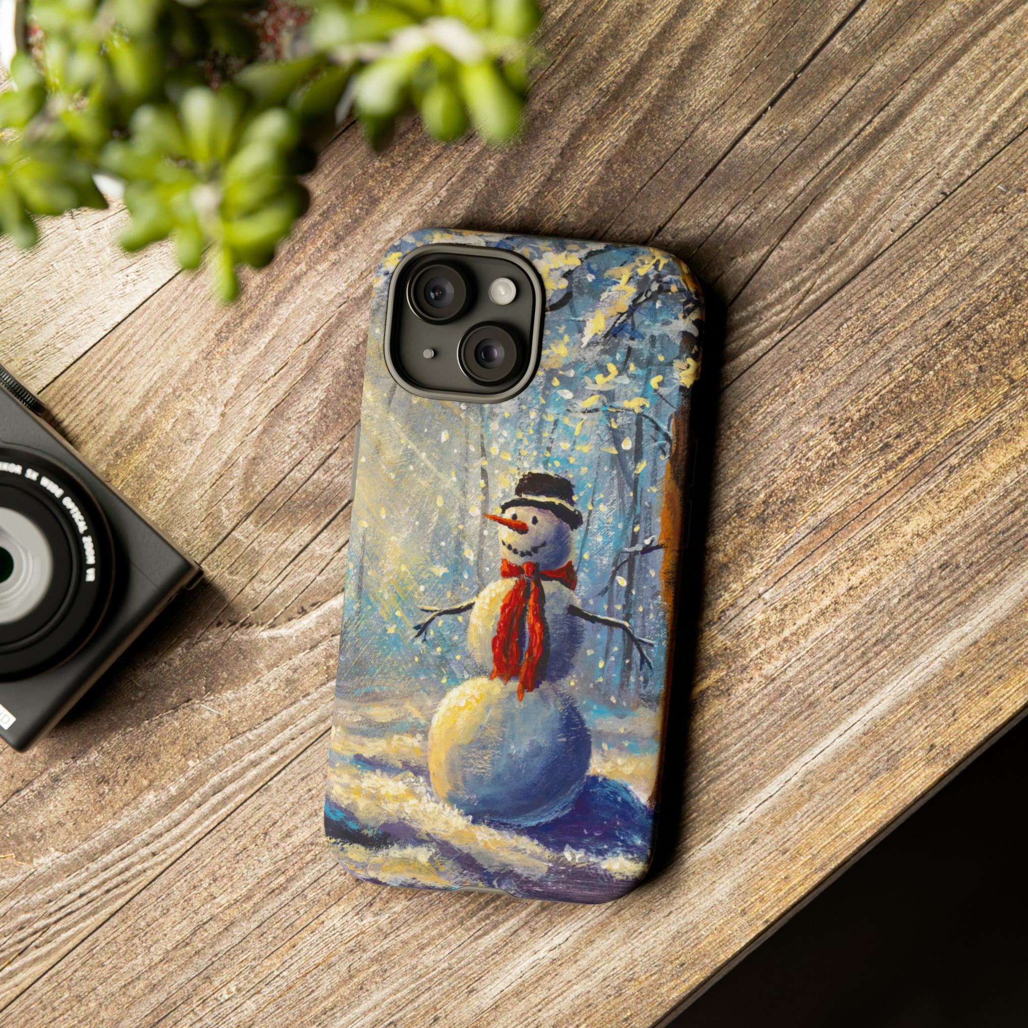 Oil painting - Happy Snowman - Protective Phone Case