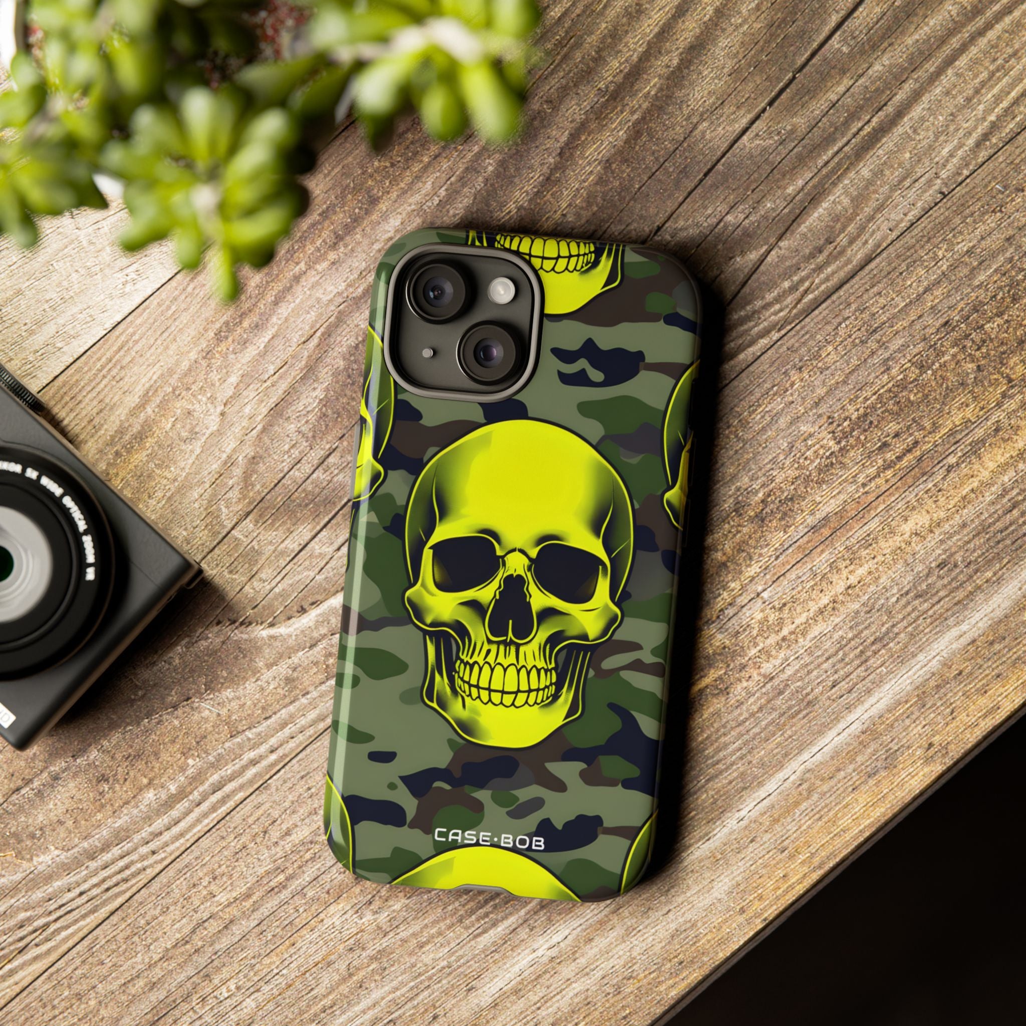 Neon Skull Camo iPhone 15 Case - Tough