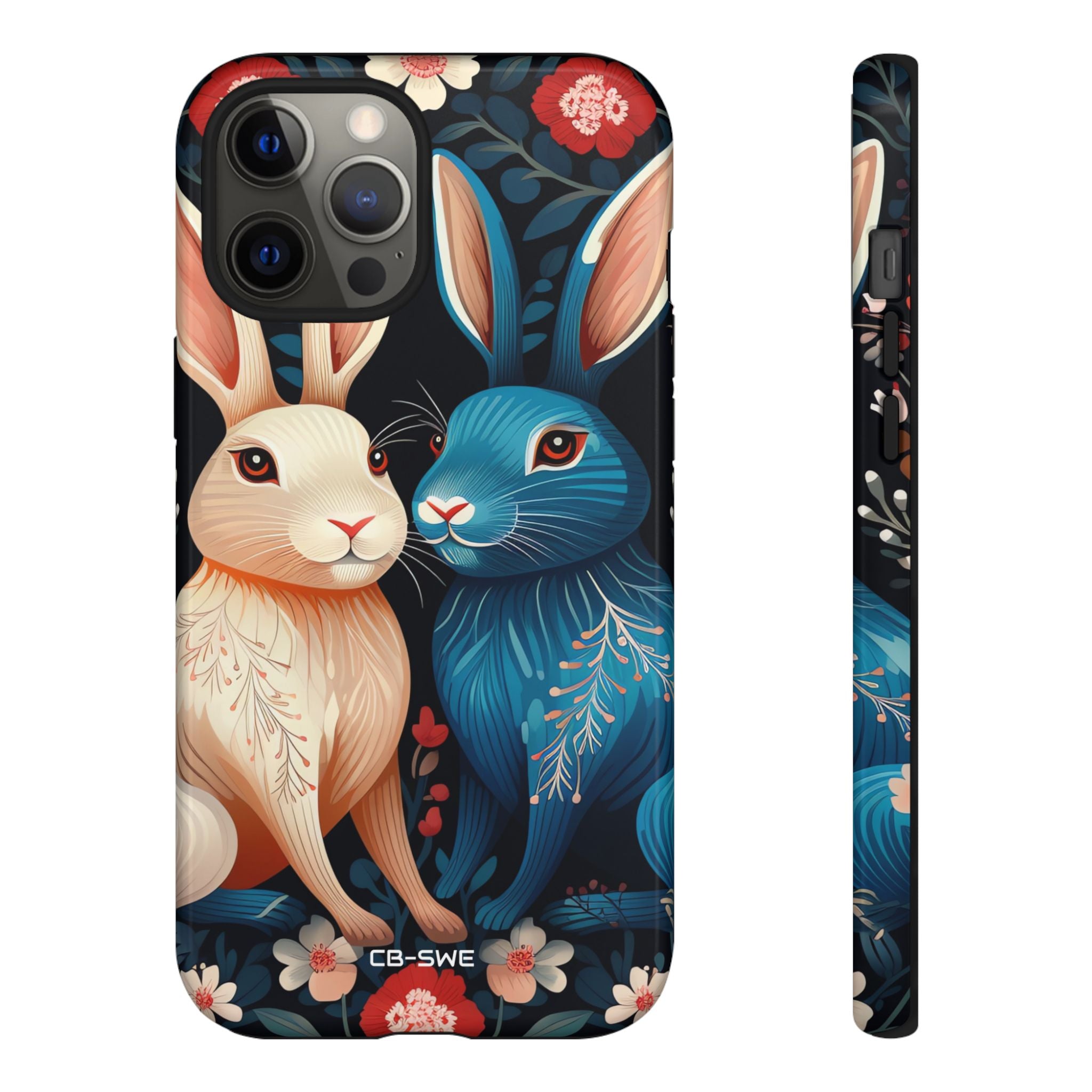 Rabbits Embrace Blossoms - iPhone Case