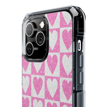 Glitter Heart Grid iPhone 14 Pro Max Case - Impact