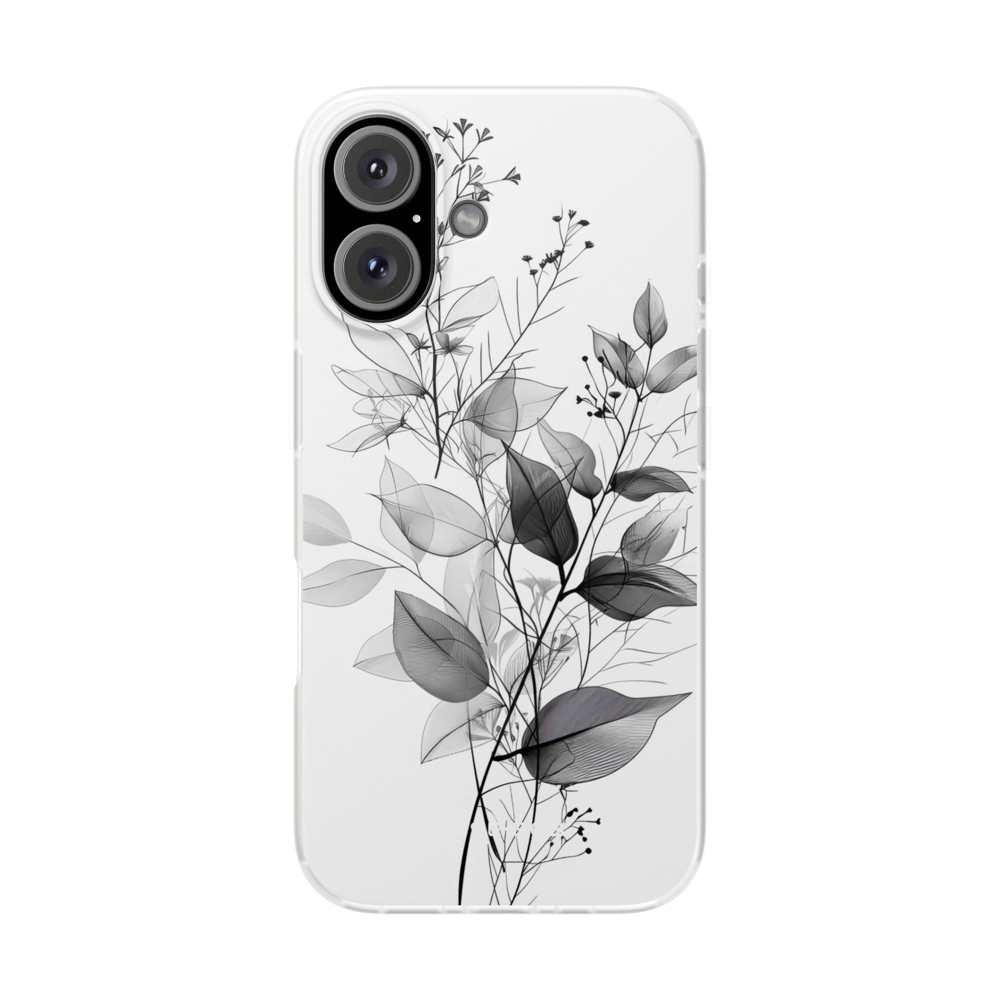 Veined Leaves Gray iPhone 16 Case - Soft