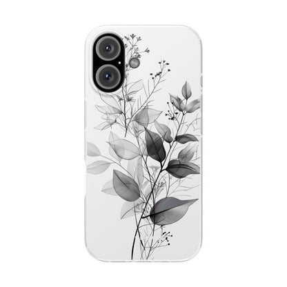 Veined Leaves Gray iPhone 16 Case - Soft