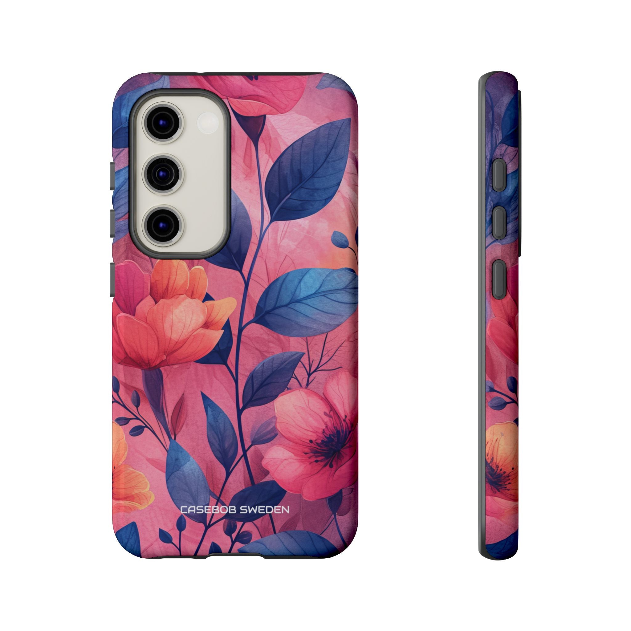 Pink Blue Floral - Tough Samsung S23 Phone Case