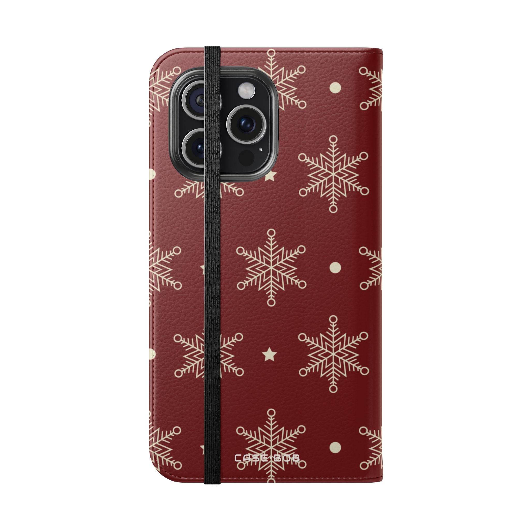 Cream Snowflakes Crimson - iPhone 15 Pro Max Case - Wallet