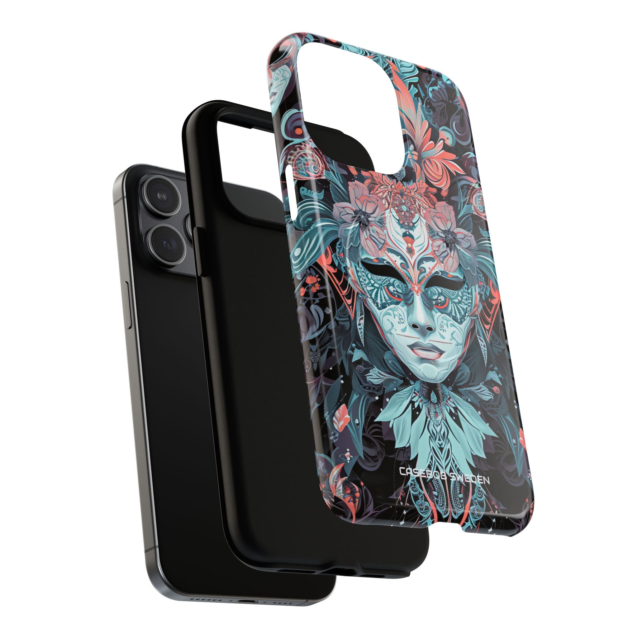 Mystic Teal Coral Mask - Tough + MagSafe® iPhone 15 Phone Case