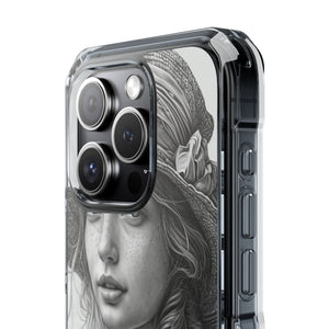 Serene Sketch Portrait - Phone Case for iPhone (Clear Impact - Magnetic)