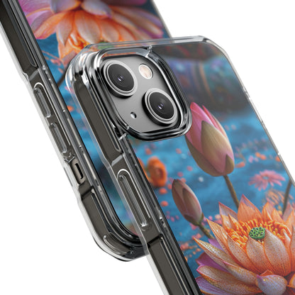 Vibrant Lotus Embroidery - Clear Impact iPhone 14 Phone Case