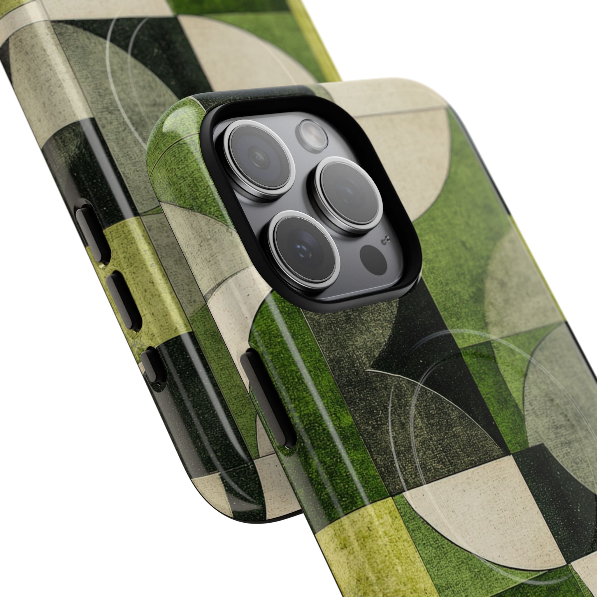 Green Geometric Harmony - Tough + MagSafe® iPhone 15 Phone Case