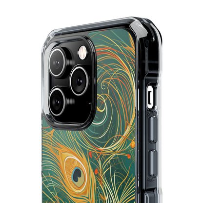 Peacock Elegance in Teal and Gold iPhone 14 - Clear Impact Phone Case