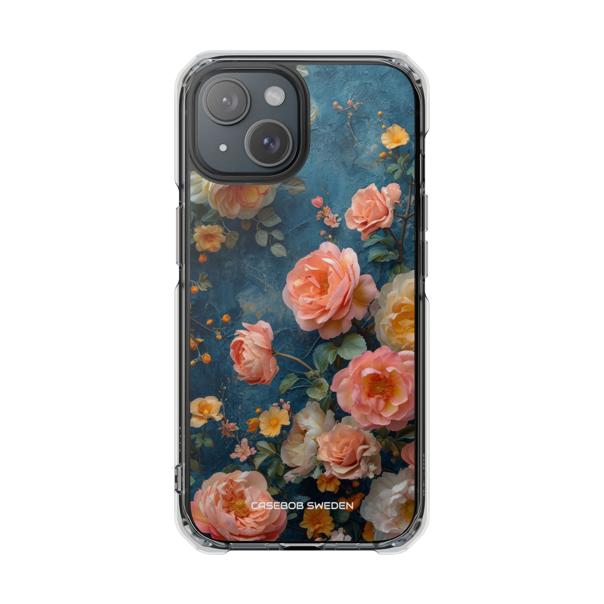 Blue Floral Elegance - Clear Impact iPhone 15 Phone Case