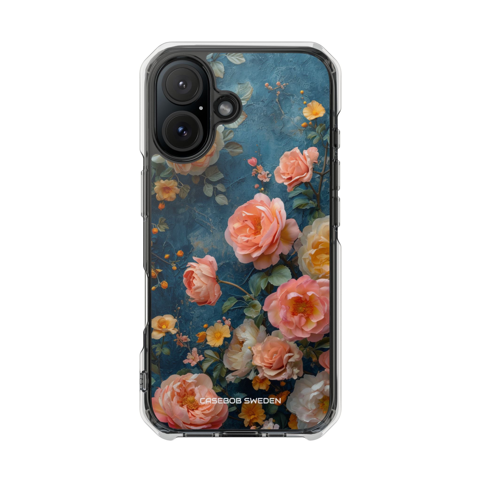 Blue Floral Elegance - Clear Impact iPhone 16 Phone Case