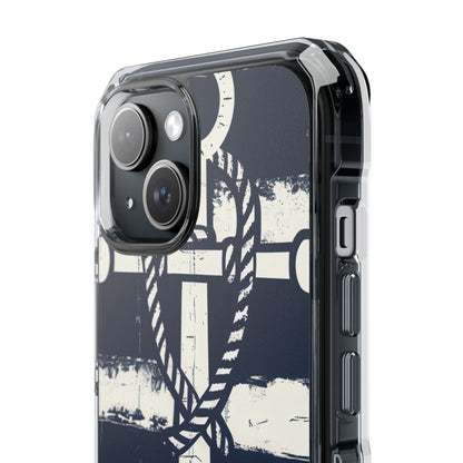 Navy Anchor Stripes iPhone 15 - Impact Clear+