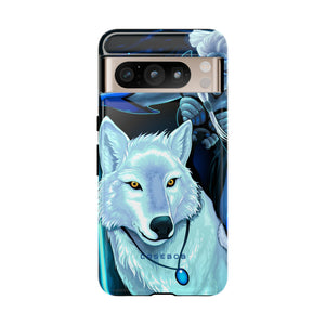 Elf with white wolf - Protective Phone Case