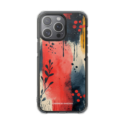 Red Blue Abstract Florals - Clear Impact iPhone 15 Phone Case