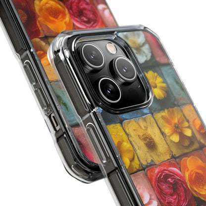 Vibrant Floral Tiles - Clear Impact iPhone 14 Phone Case