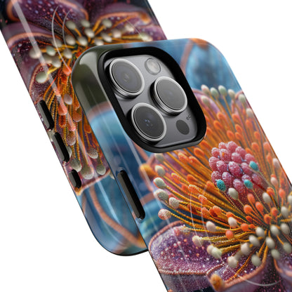 Blue-Orange Floral Swirl - Tough + MagSafe® iPhone 15 Phone Case