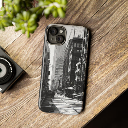 Urban Cityscape Line Perspective iPhone 15 - Tough Phone Case