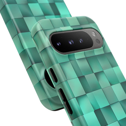 Turquoise Gradient Grid Illusion Google Pixel 9 - Tough Phone Case