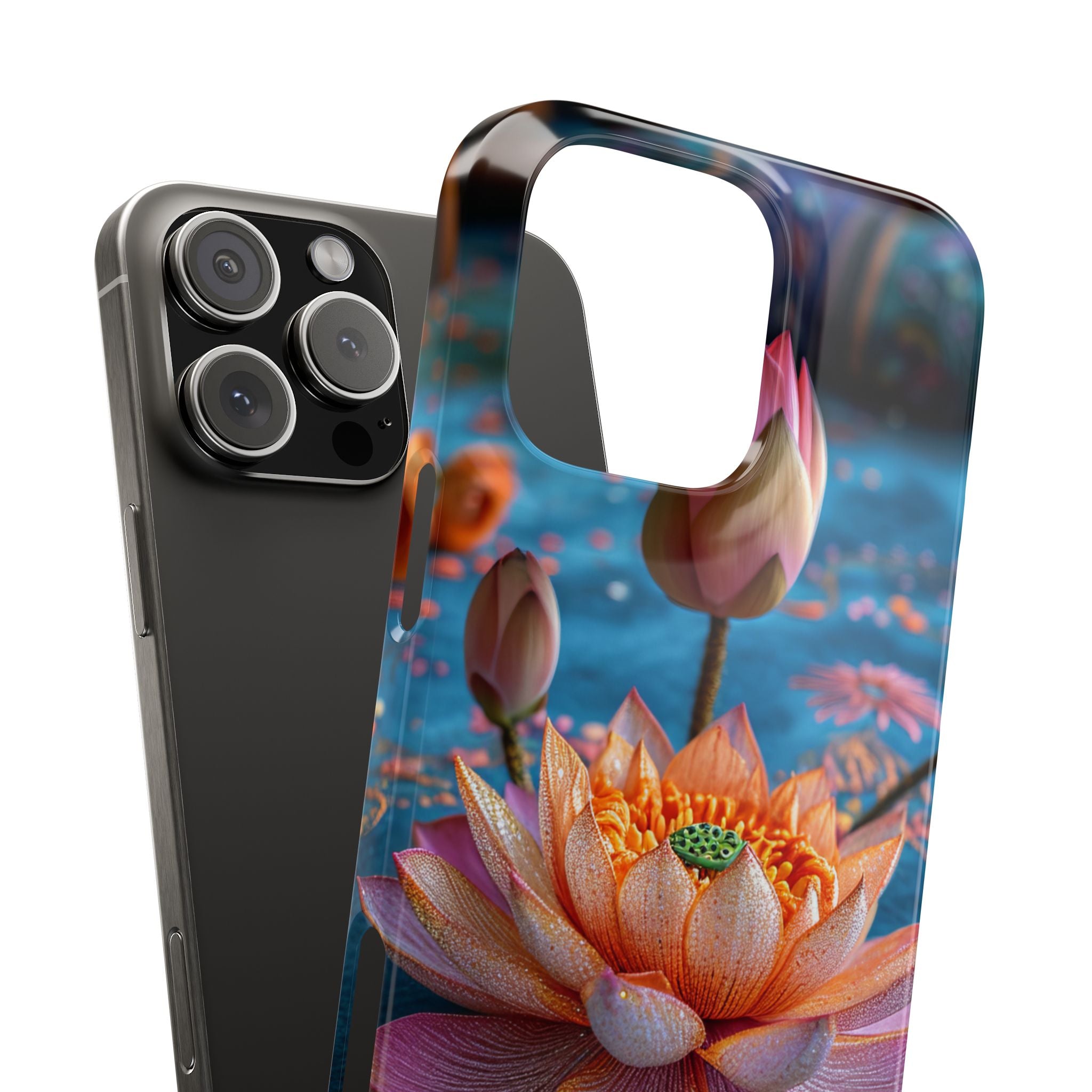 Vibrant Lotus Embroidery - Slim iPhone 16 Phone Case