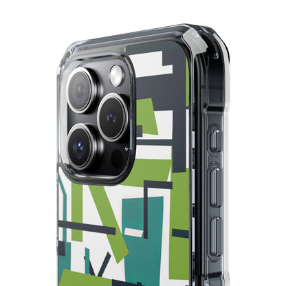 Green Geometry Glide iPhone 15 - Clear Impact Phone Case