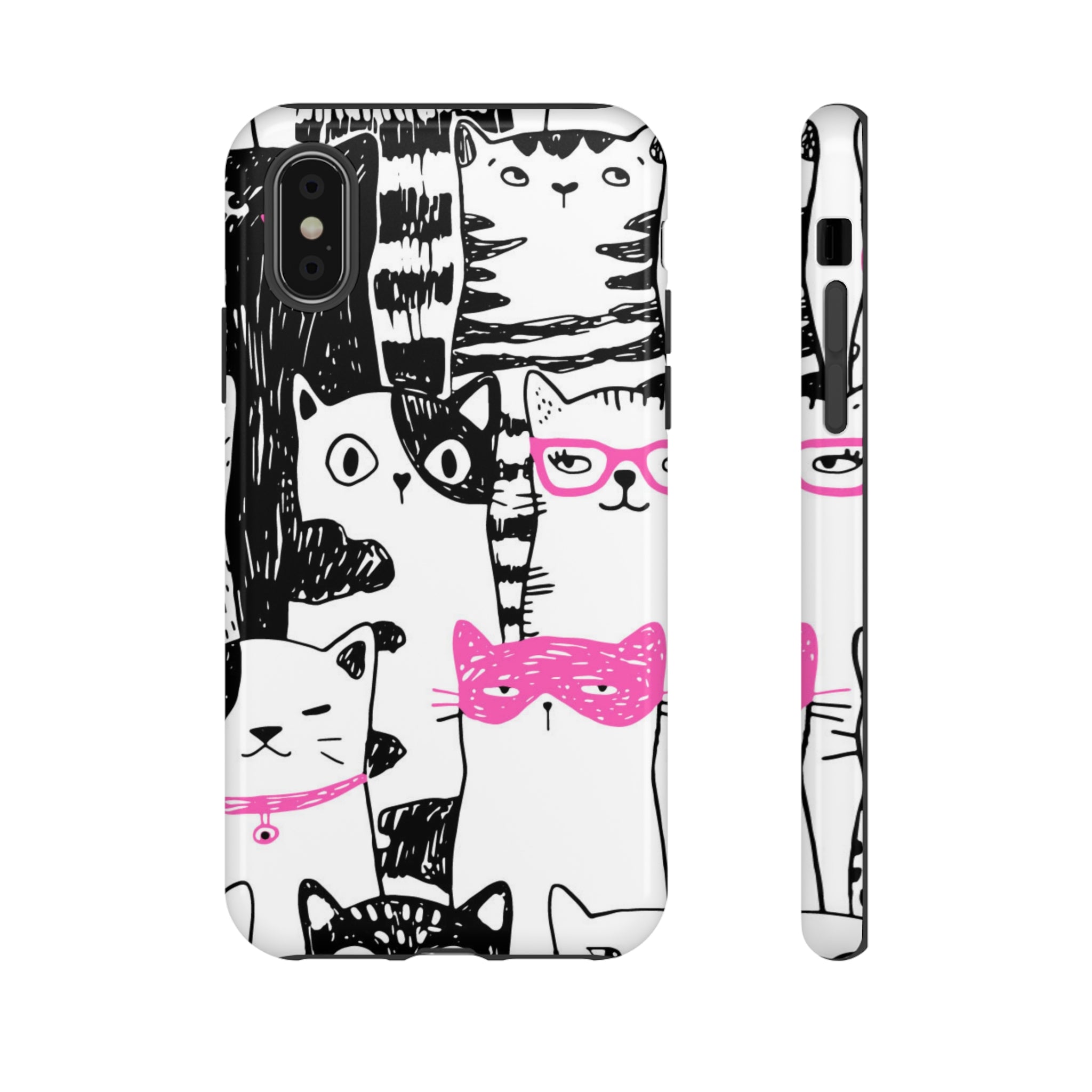 Black & Pink Cat Pattern iPhone Case (Protective) iPhone X Glossy Phone Case