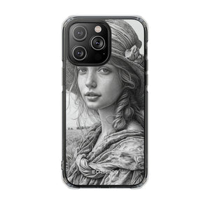 Serene Sketch Portrait - Phone Case for iPhone (Clear Impact - Magnetic)