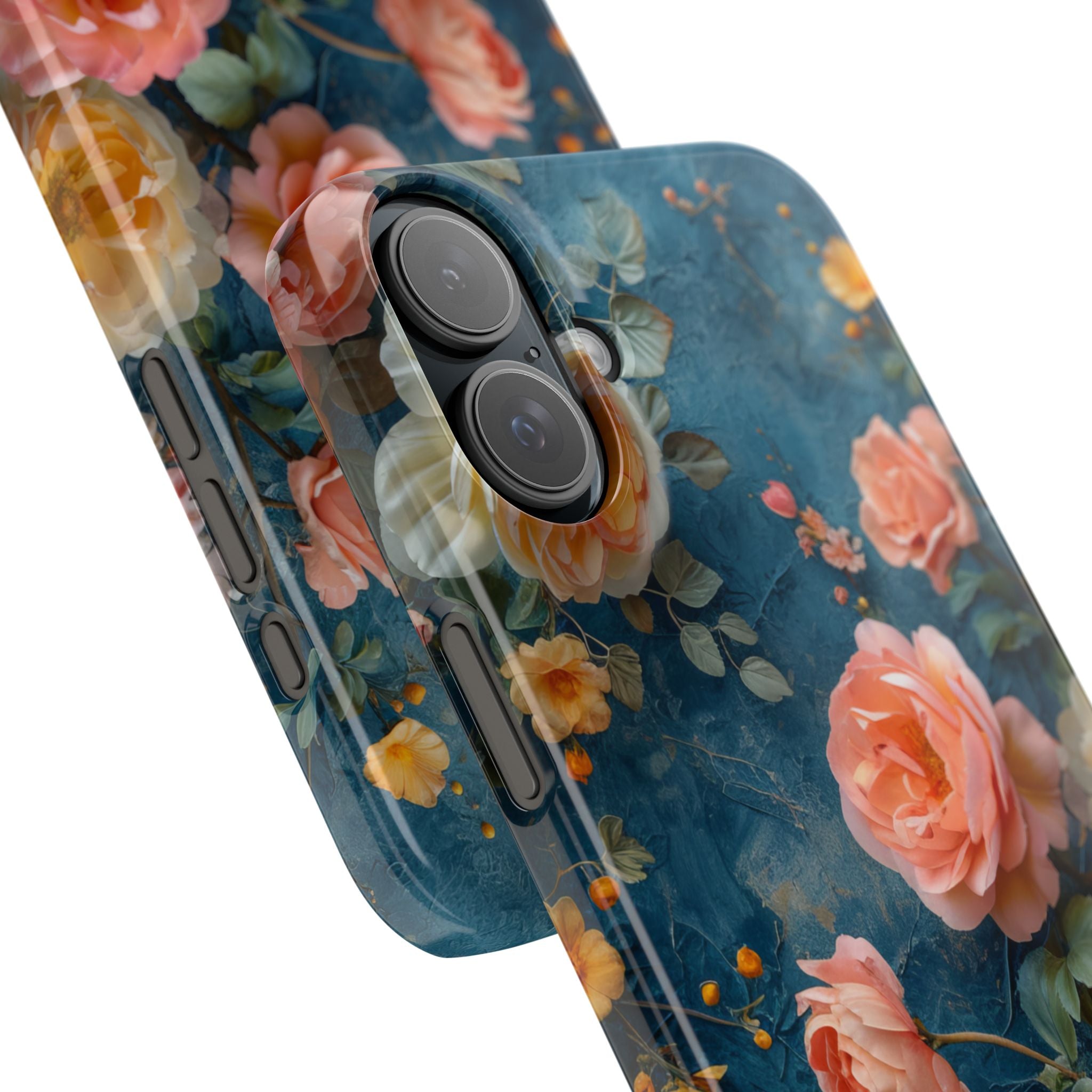 Blue Floral Elegance - Slim iPhone 16 Phone Case