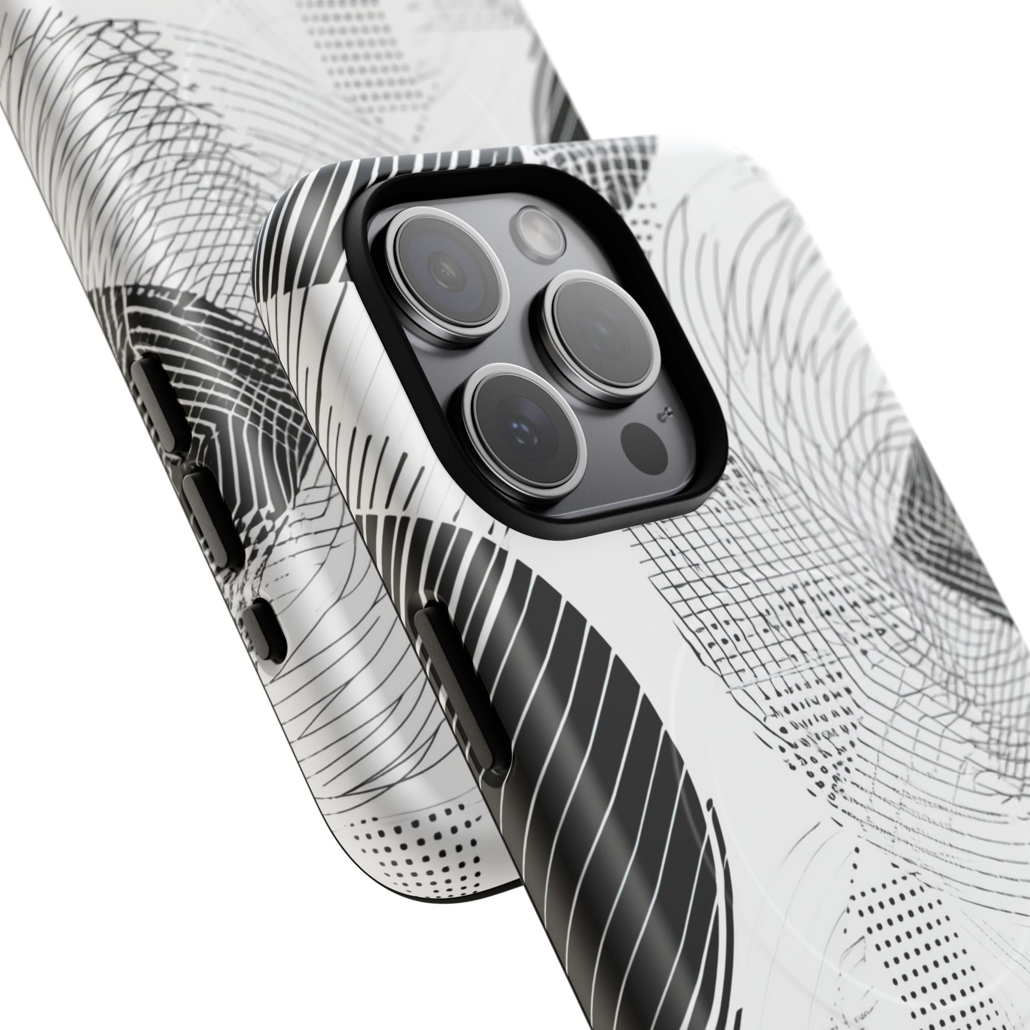 Geometric Monochrome Flow iPhone 15 | Tough+ Phone Case