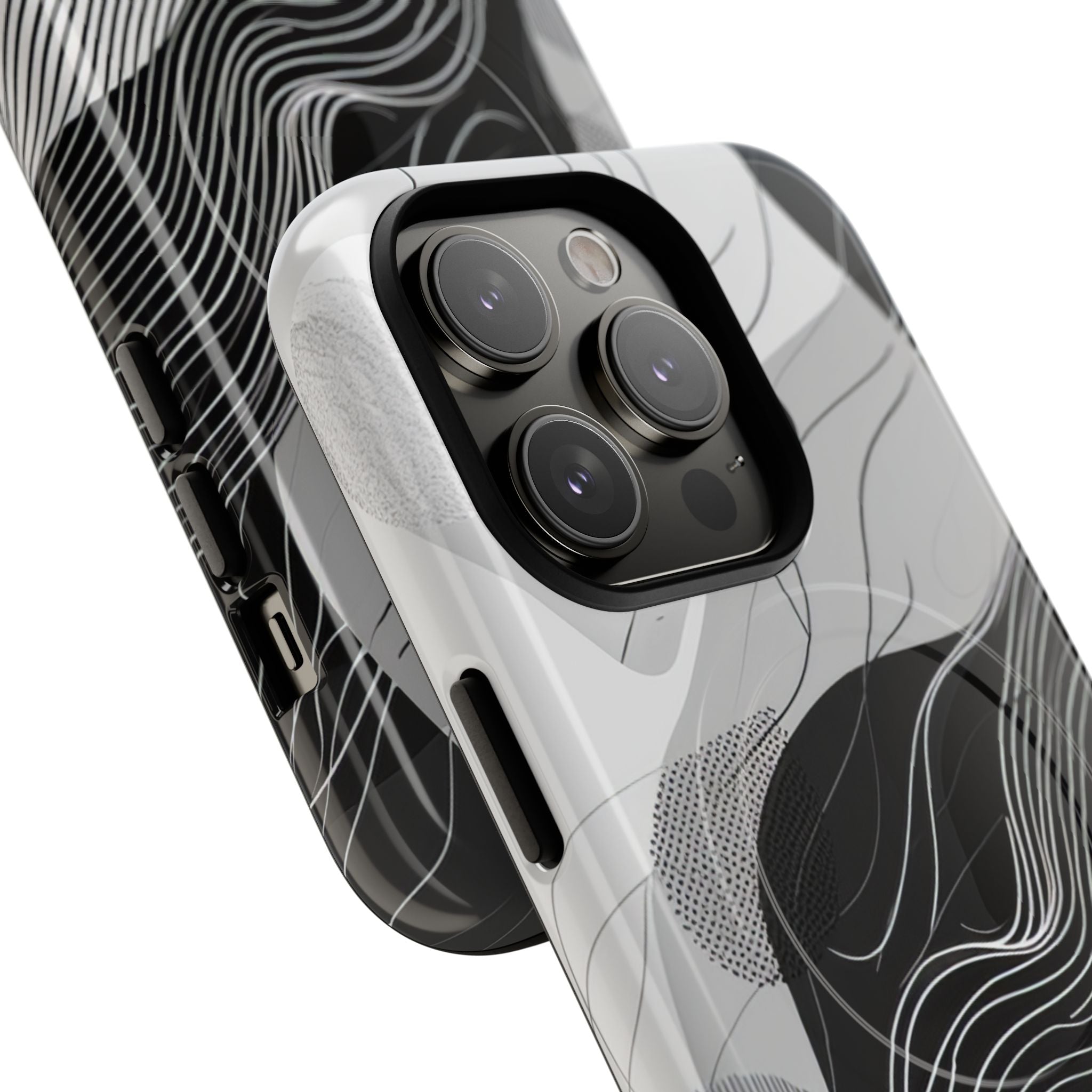 Fluid Rhythms: Monochrome Line Flow iPhone 14 | Tough+ Phone Case