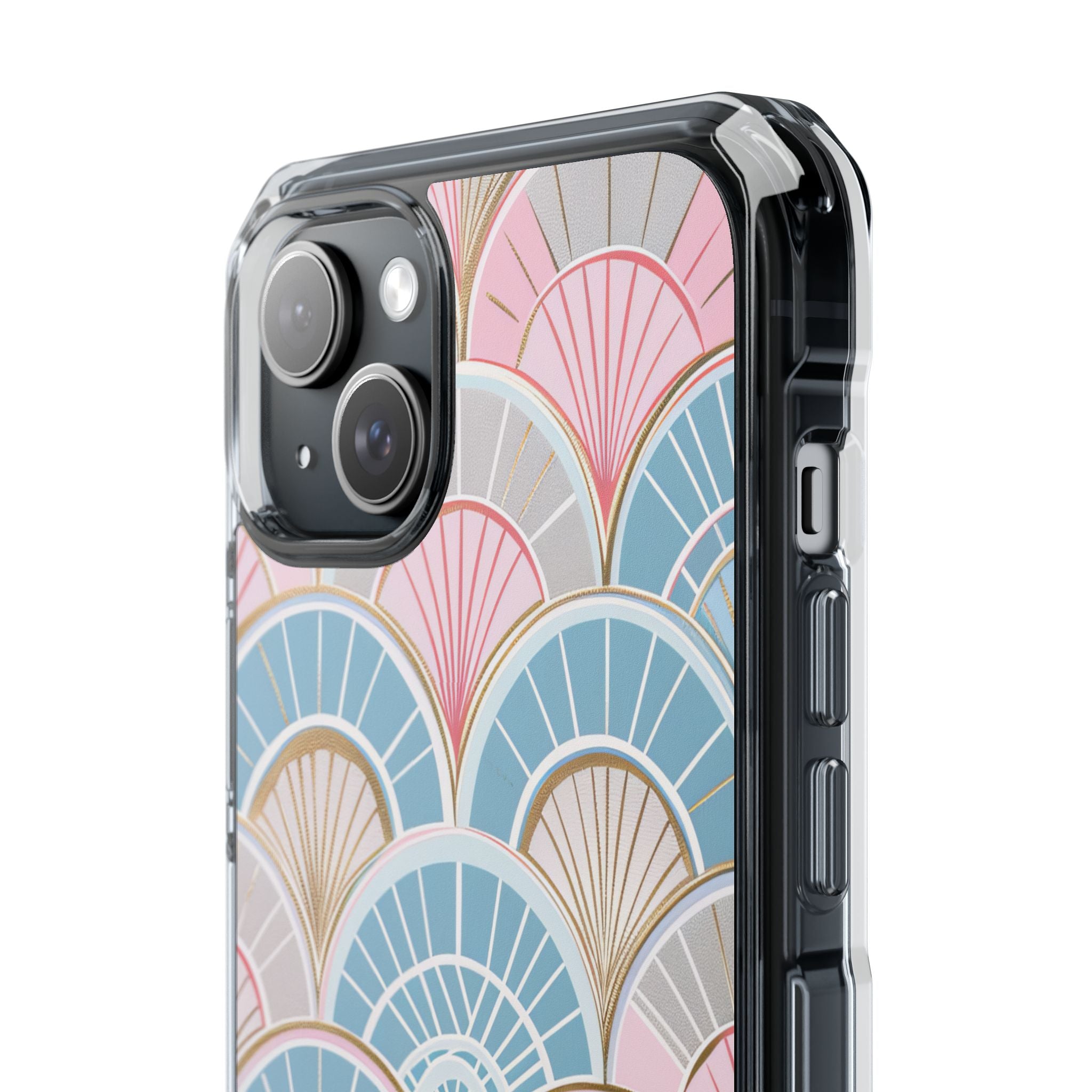 Art Deco Pastel Fan Pattern - Clear Impact iPhone 15 Phone Case