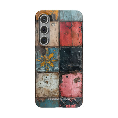 Rustic Red-Yellow Vintage Tiles - Slim Samsung S24 Phone Case