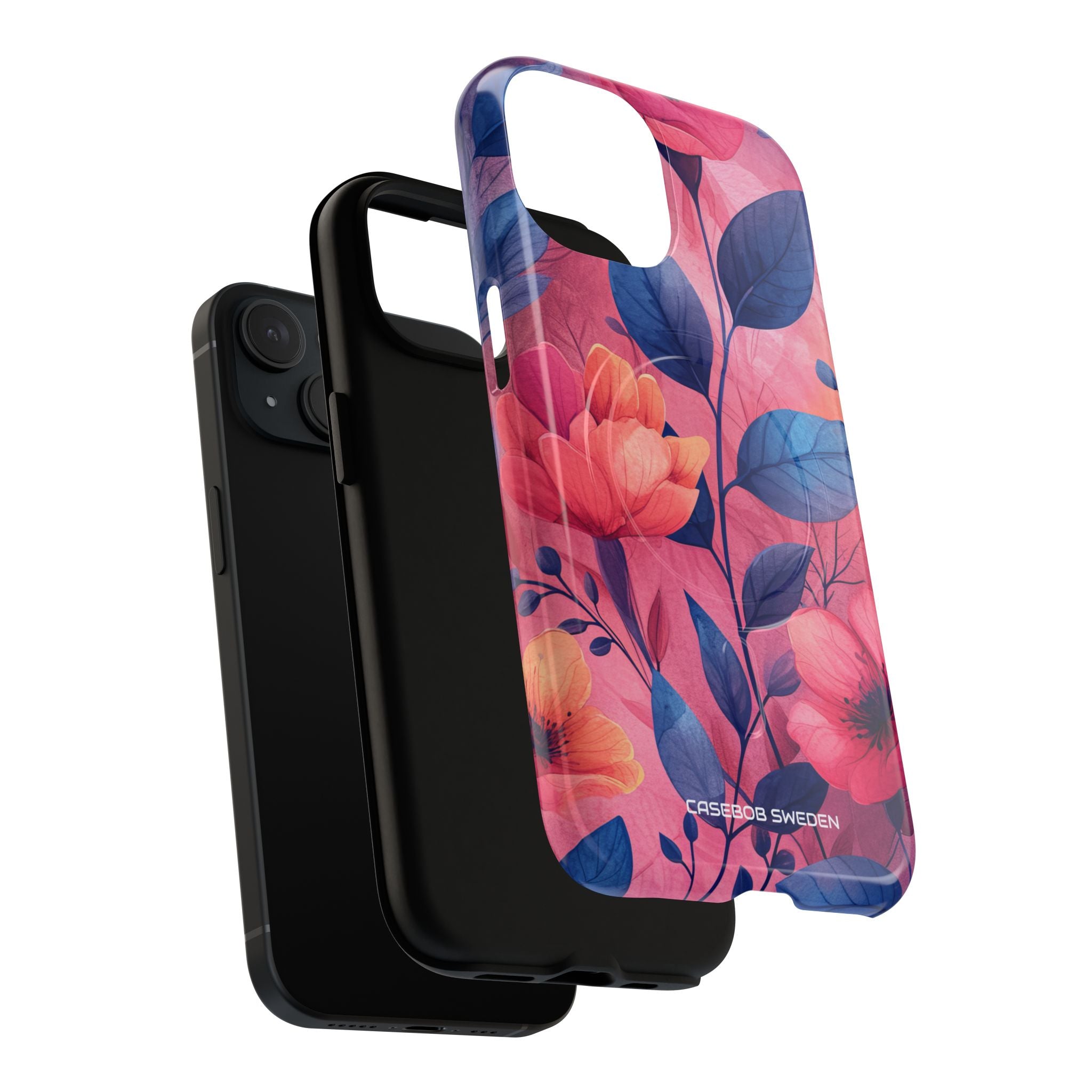 Pink Blue Floral - Tough + MagSafe® iPhone 15 Phone Case