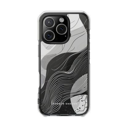 Fluid Rhythms: Monochrome Line Flow iPhone 16 - Clear Impact Phone Case