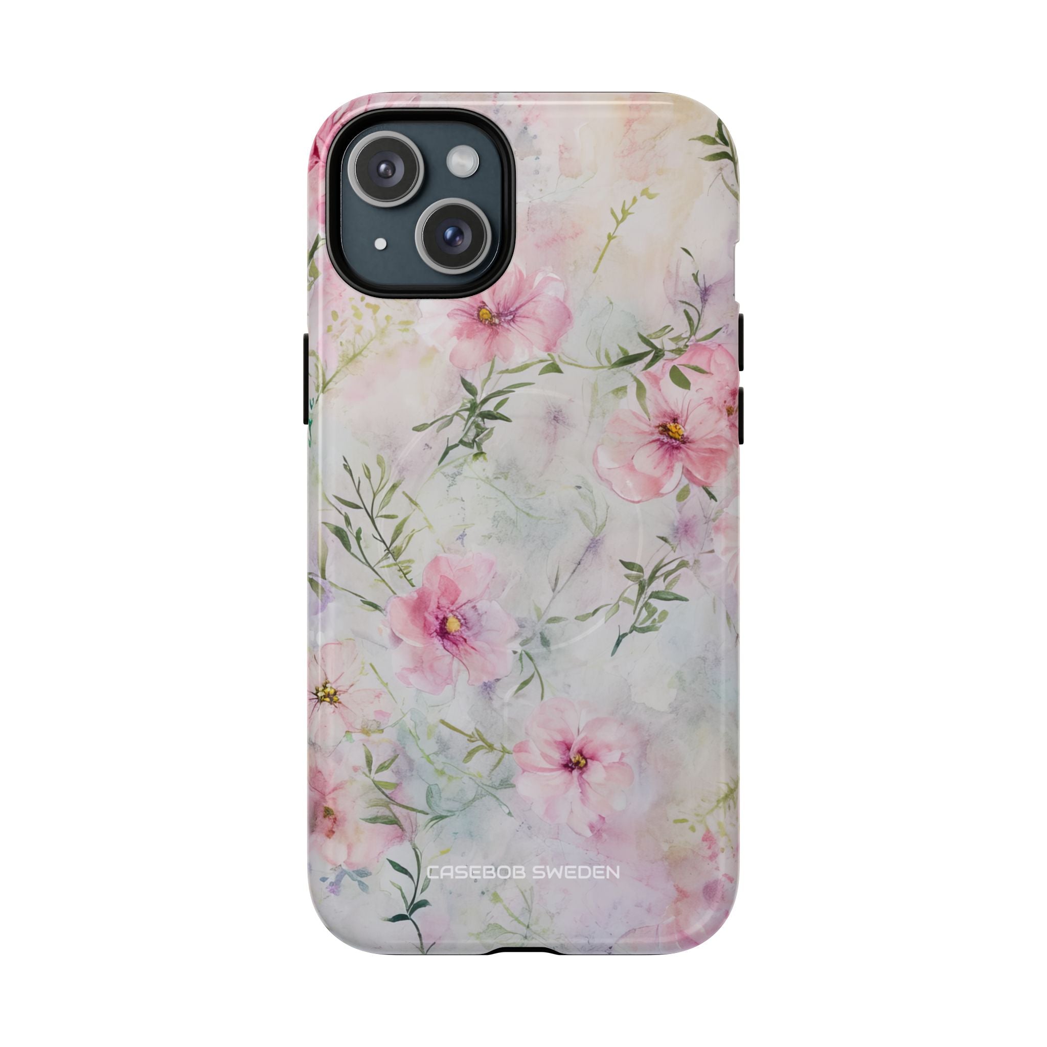 Pink Floral Watercolor Decor - Tough + MagSafe® iPhone 15 Phone Case