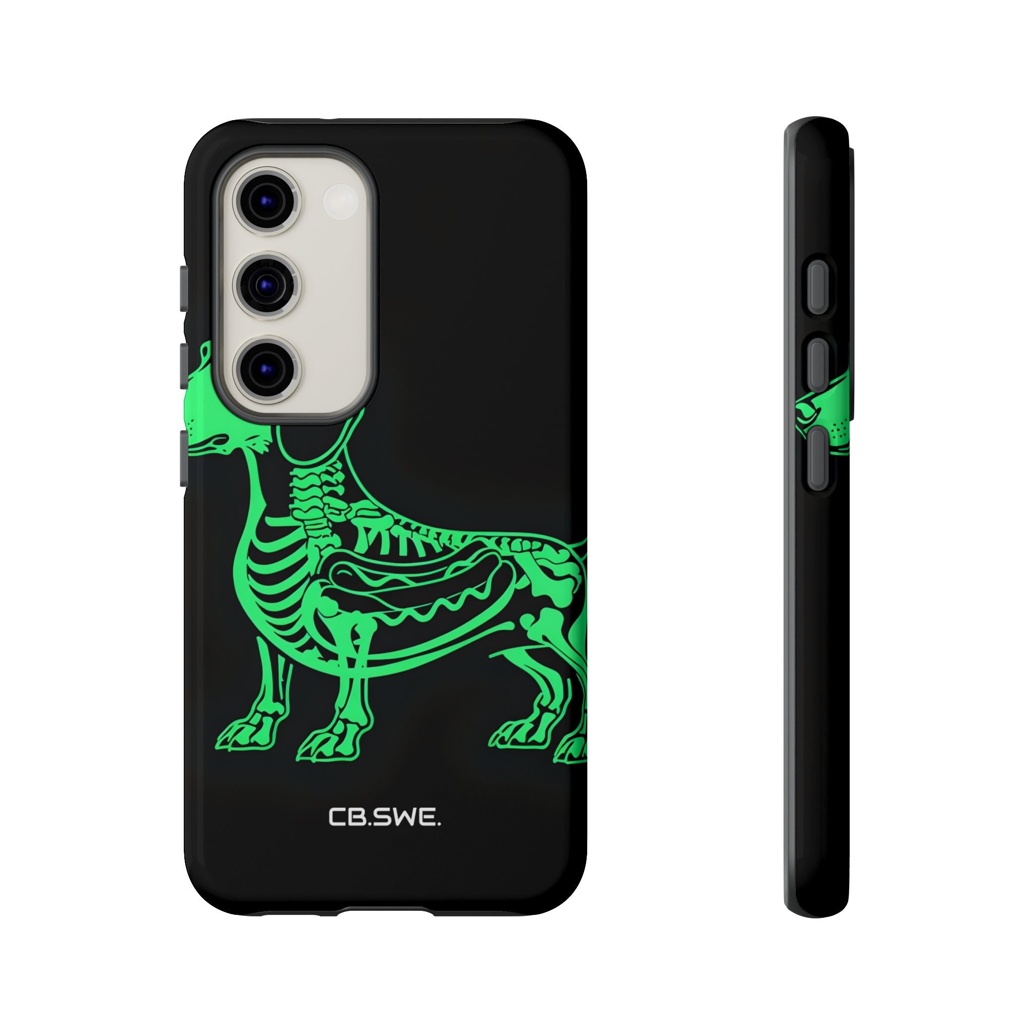 Neon Green Dachshund X-Ray Illustration Hotdog Phone Cover Samsung S23 - Tough