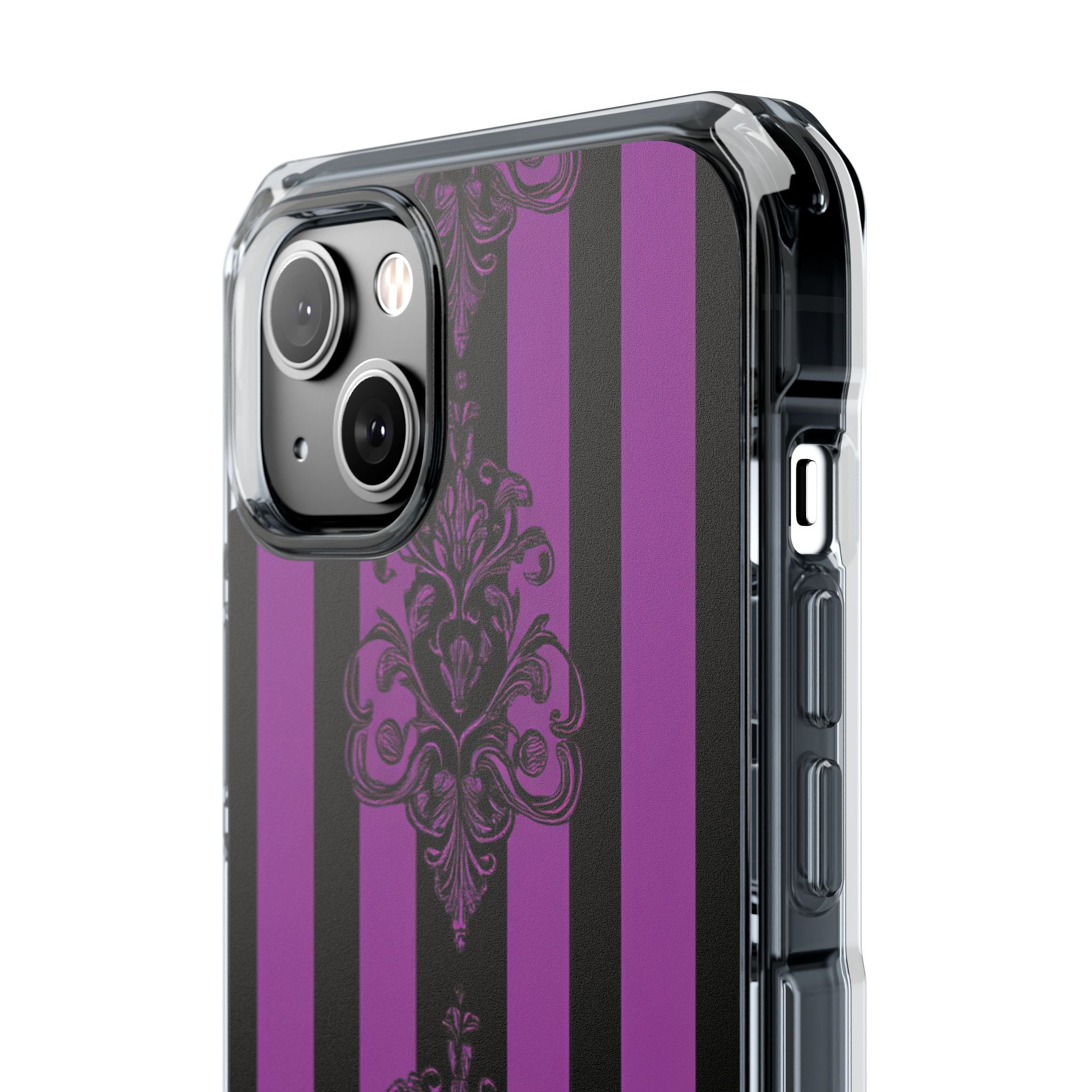 Gothic Elegance with Vertical Stripes and Ornamental Motifs iPhone 14 - Clear Impact Phone Case